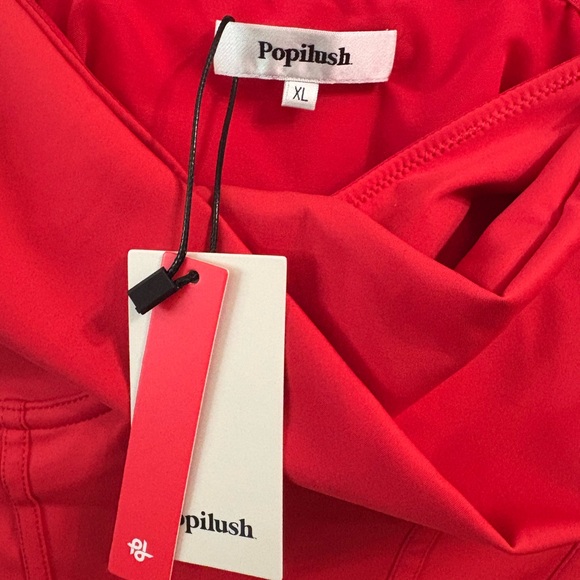 Popilush Shapewear Draped Bust Hourglass Corset Bodysuit - Red (XL) - Picture 4 of 7